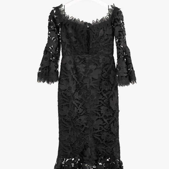 Nicholas Black Botanical Lace Lace-Up Off-Shoulder Cocktail Dress - Picture 2 of 12